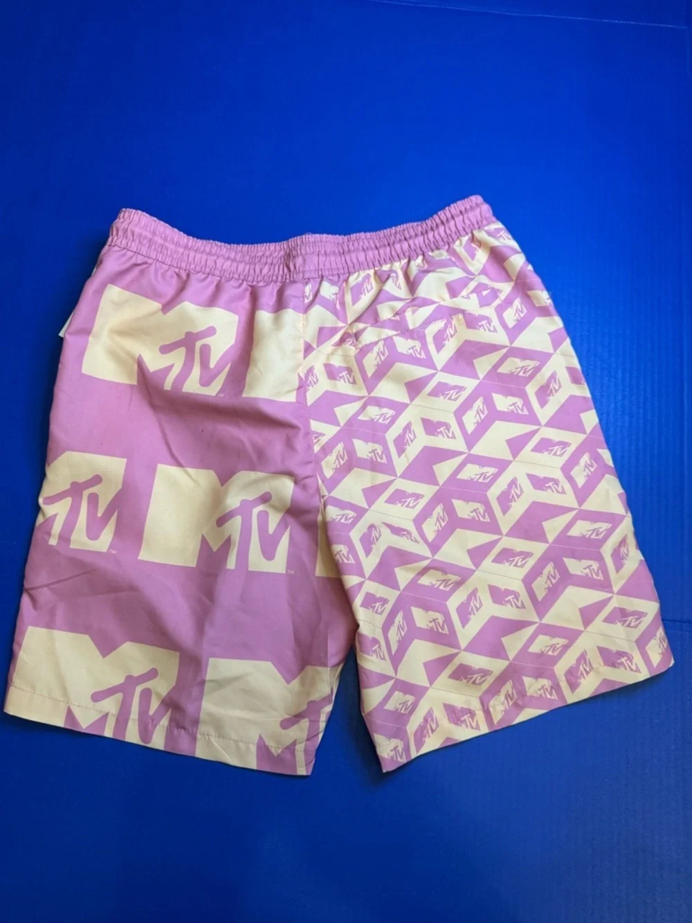 MTV Pink and Cream Logo Pattern Swim Trunks